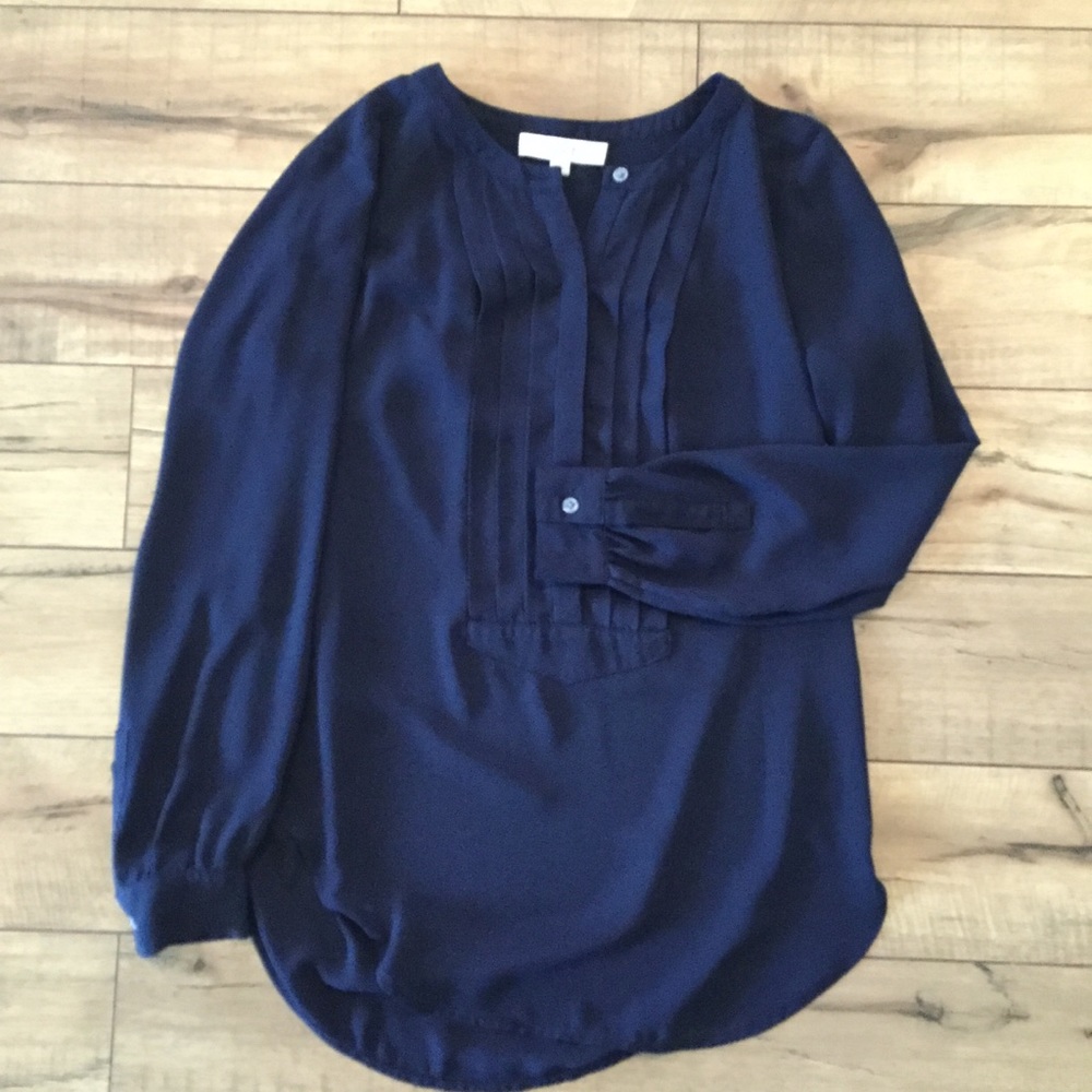 Pleated Navy Blouse by Loft